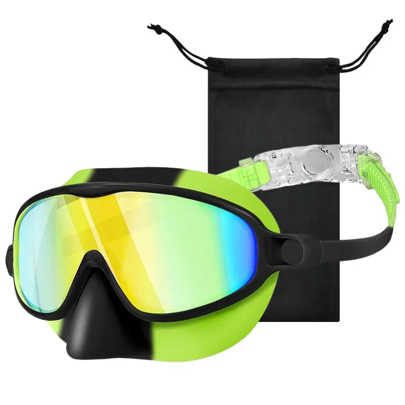 Nose Cover Silicone Swim Goggles Wide View Diving Glasses Anti-Fog UV400 No Leak Pool Swimming Eyewear for Kids Toddlers 3-12