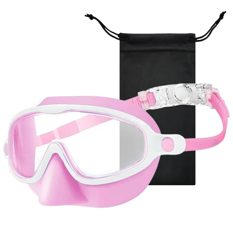Nose Cover Silicone Swim Goggles Wide View Diving Glasses Anti-Fog UV400 No Leak Pool Swimming Eyewear for Kids Toddlers 3-12